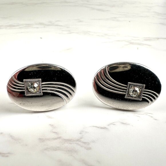 Anson Silver Cufflinks with Rhinestone - Picture 7 of 8